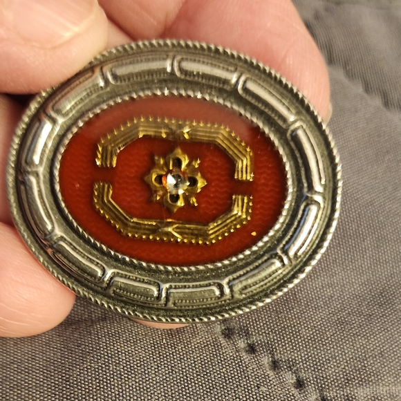 ART DECO EUC OVAL PEWTER AND GOLDTONE BROOCH - Picture 3 of 4